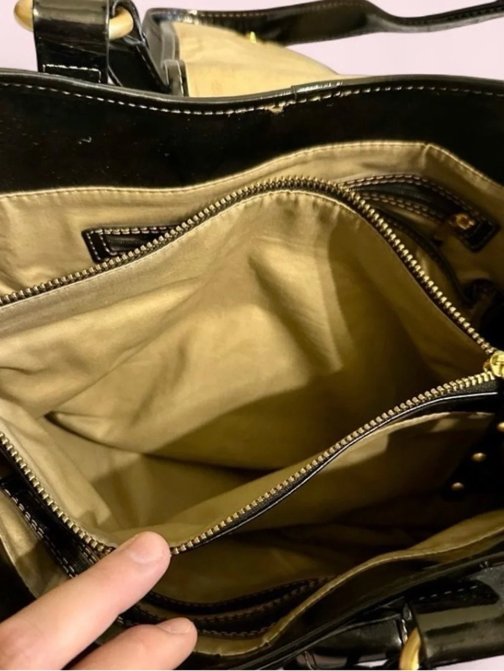 Maxx New York Black Patent Gold-Accent Shoulder Tote